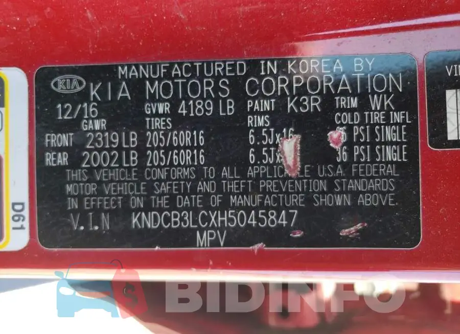 KNDCB3LCXH5045847 Photo# 13