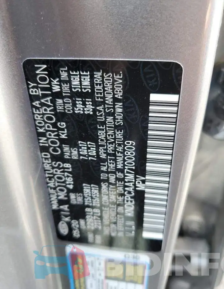 KNDEPCAA1M7100809 Photo# 13