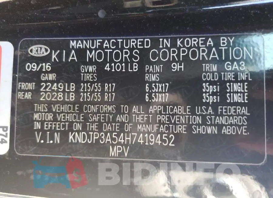 KNDJP3A54H7419452 Photo# 13
