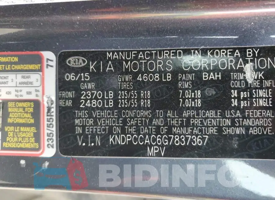 KNDPCCAC6G7837367 Photo# 13