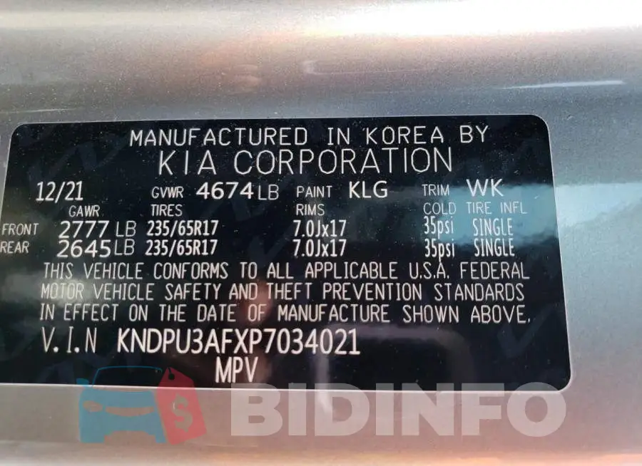 KNDPU3AFXP7034021 Photo# 13