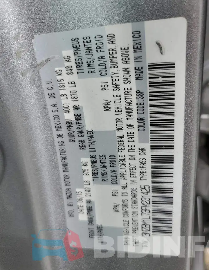 3MZBM1L73FM231425 Photo# 12
