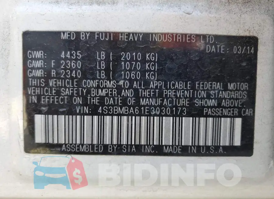 4S3BMBA61E3030173 Photo# 13