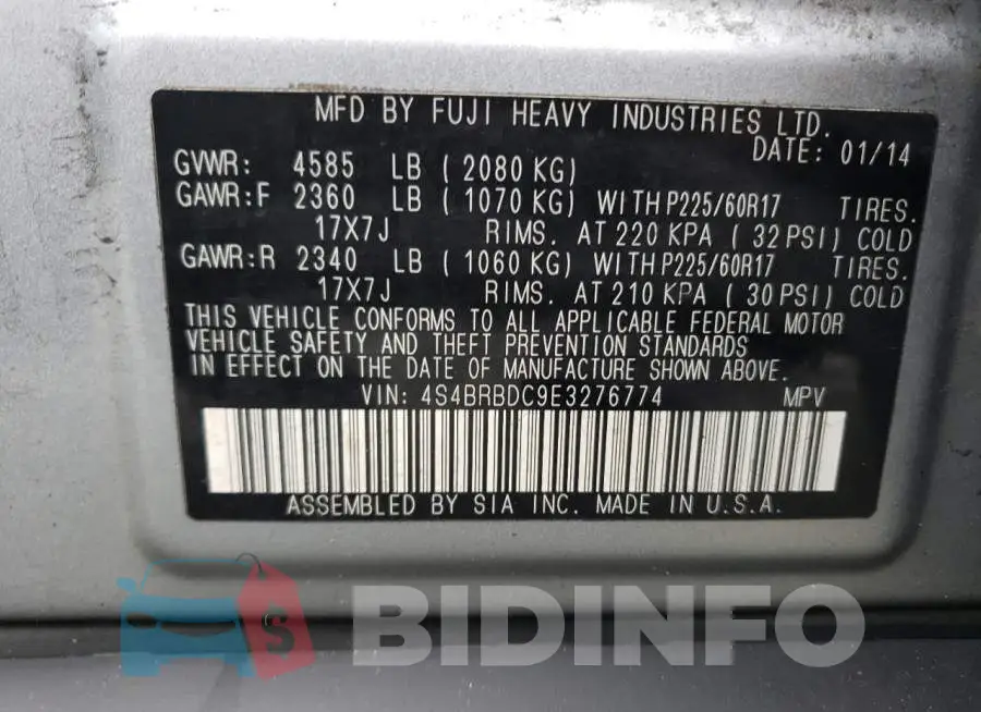 4S4BRBDC9E3276774 Photo# 14