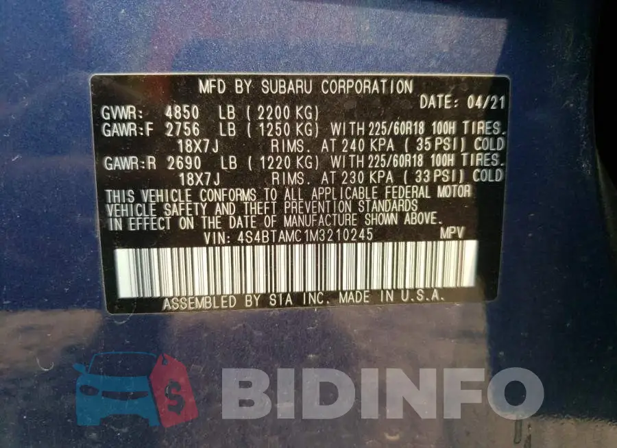 4S4BTAMC1M3210245 Photo# 13