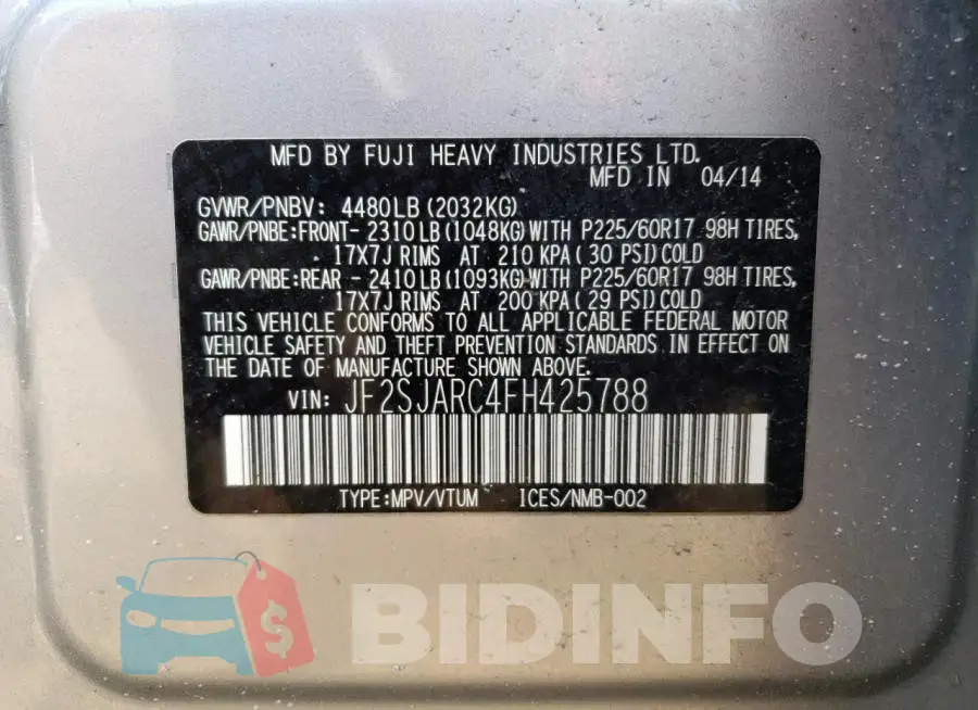 JF2SJARC4FH425788 Photo# 12