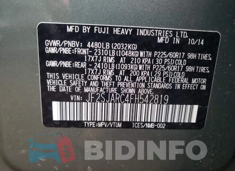 JF2SJARC4FH542819 Photo# 10