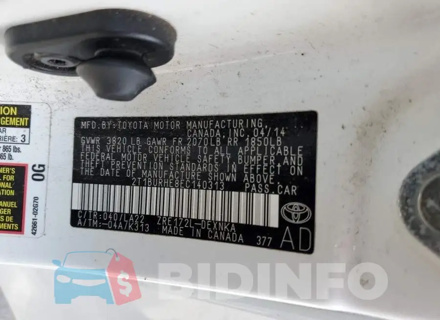2T1BURHE8EC140313 Photo# 12