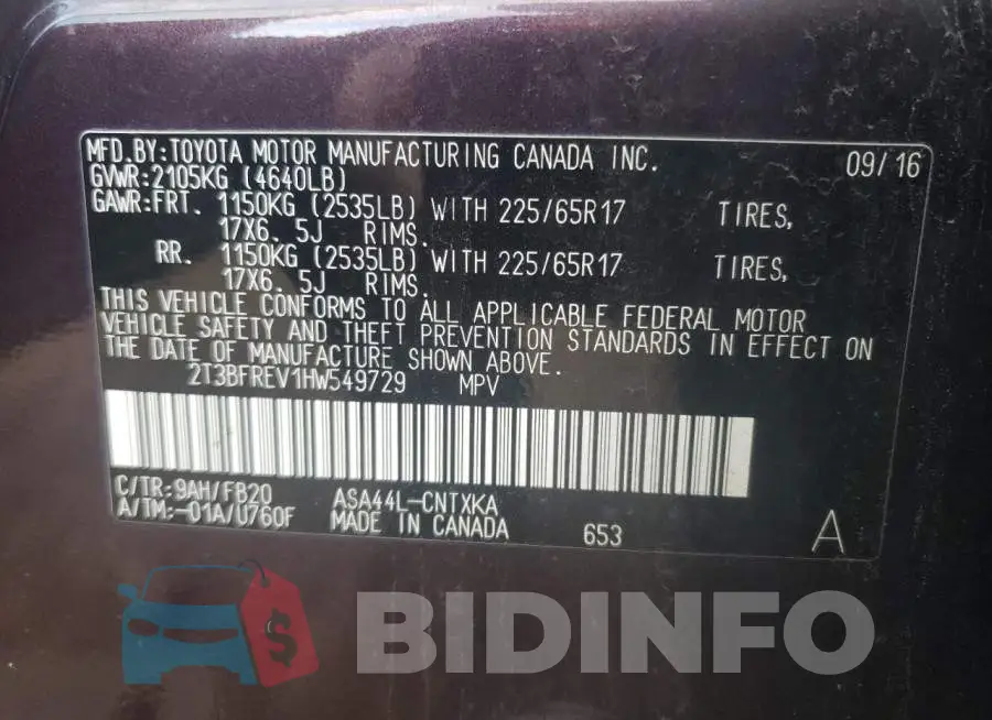 2T3BFREV1HW549729 Photo# 10