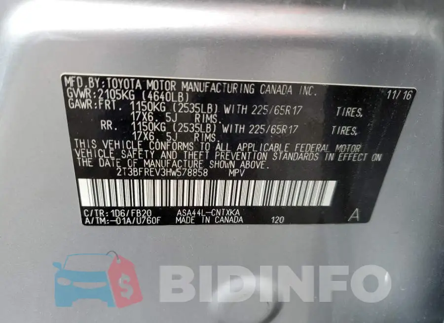 2T3BFREV3HW578858 Photo# 13