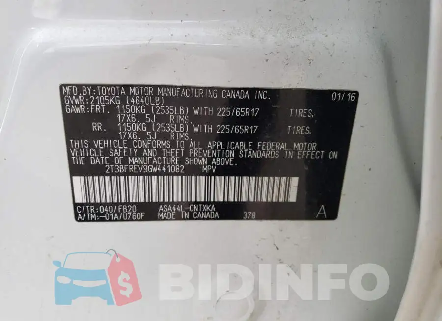 2T3BFREV9GW441082 Photo# 13