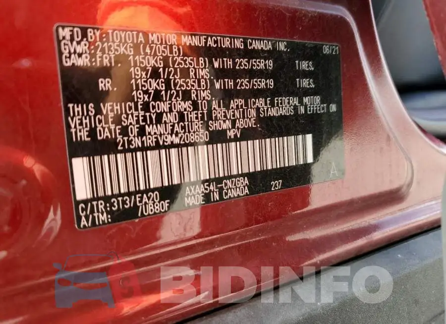 2T3N1RFV9MW208650 Photo# 13