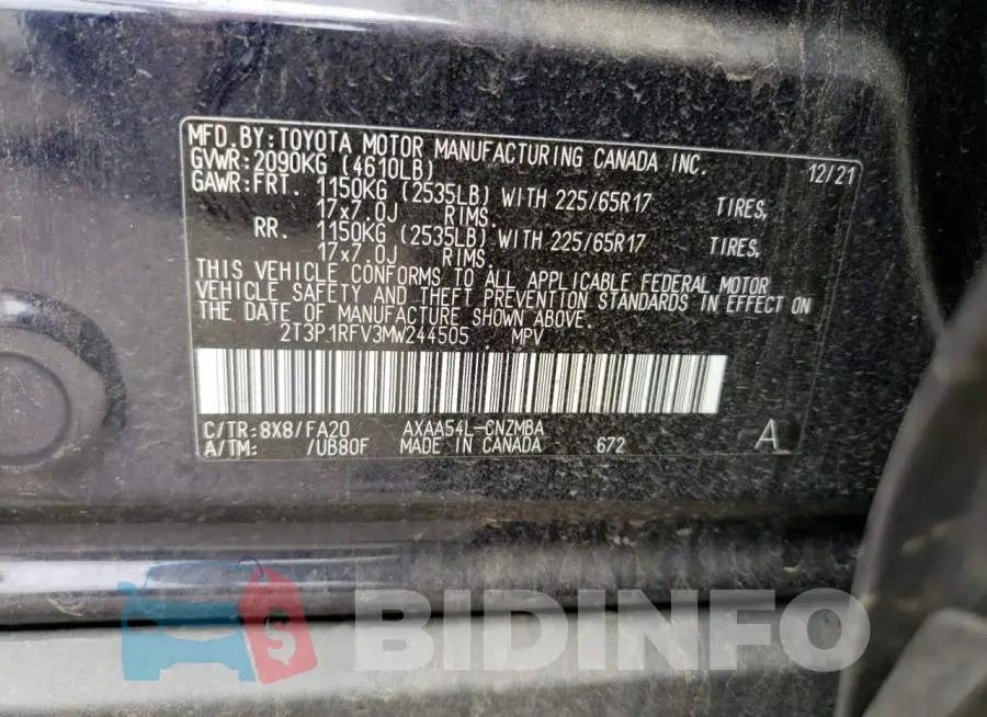 2T3P1RFV3MW244505 Photo# 13