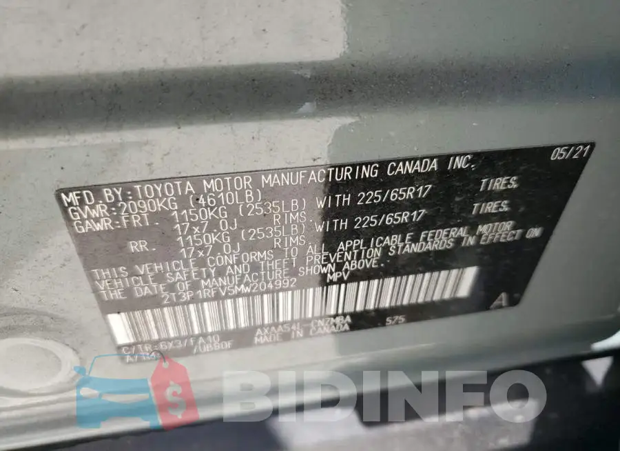 2T3P1RFV5MW204992 Photo# 14