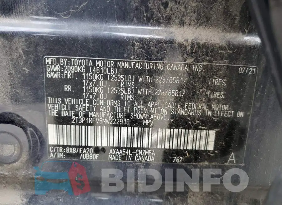2T3P1RFV8MW222919 Photo# 13