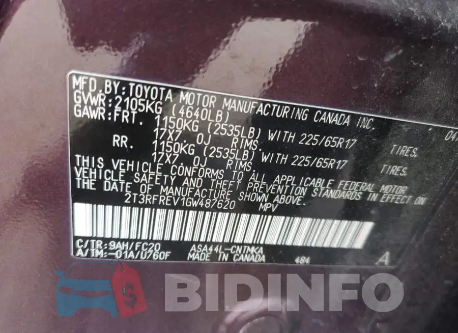 2T3RFREV1GW487620 Photo# 13