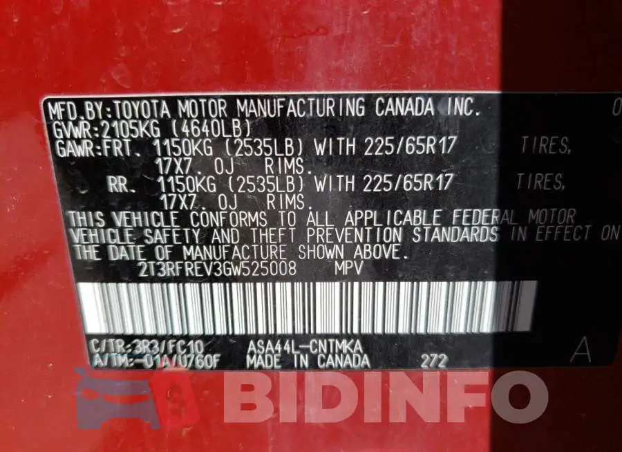 2T3RFREV3GW525008 Photo# 13