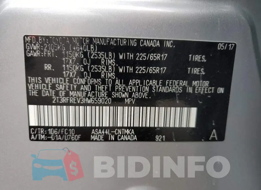 2T3RFREV3HW659020 Photo# 13