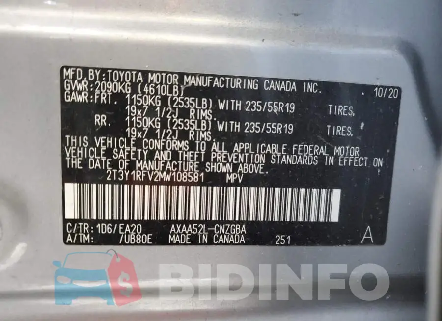 2T3Y1RFV2MW108581 Photo# 14