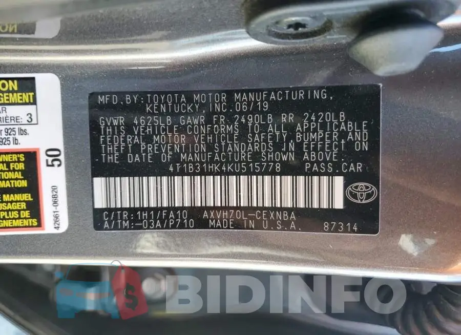 4T1B31HK4KU515778 Photo# 13