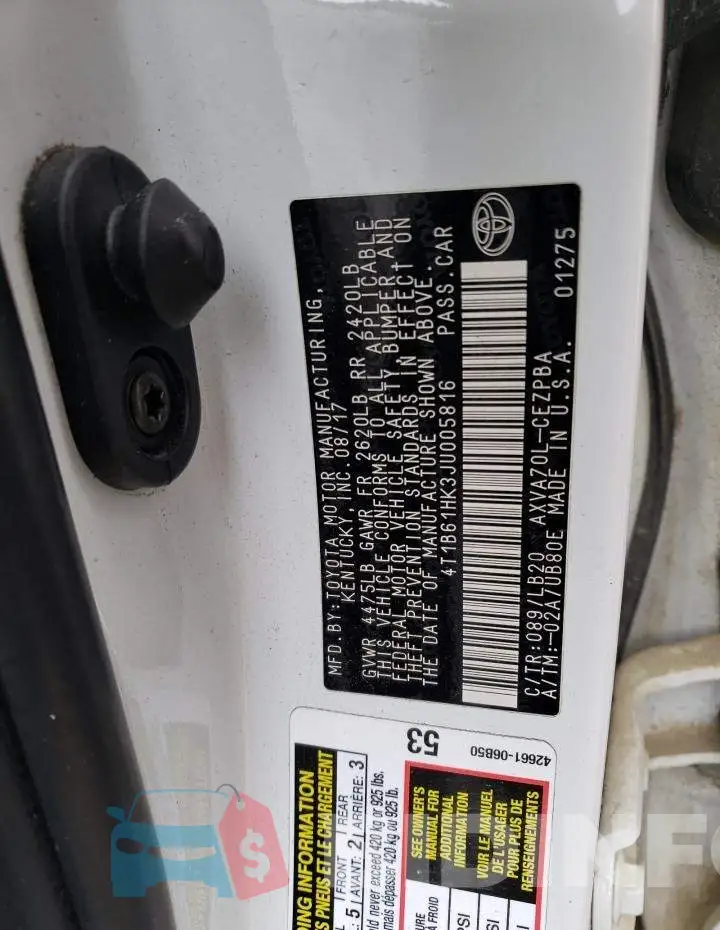 4T1B61HK3JU005816 Photo# 12