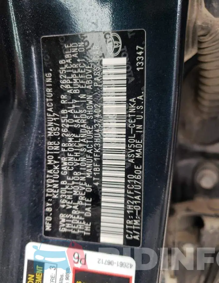 4T1BF1FK3HU437402 Photo# 12
