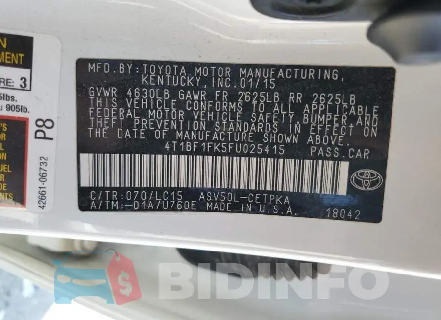 4T1BF1FK5FU025415 Photo# 13