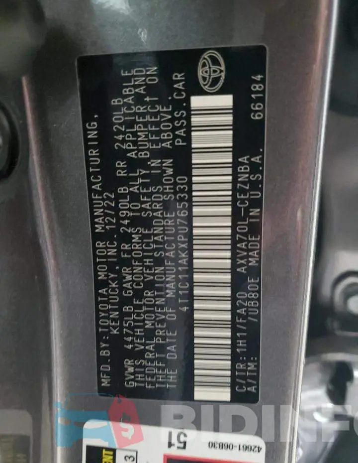 4T1C11AKXPU765330 Photo# 12