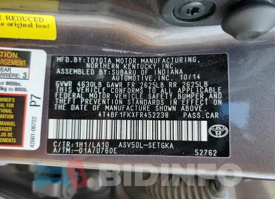 4T4BF1FKXFR452238 Photo# 12