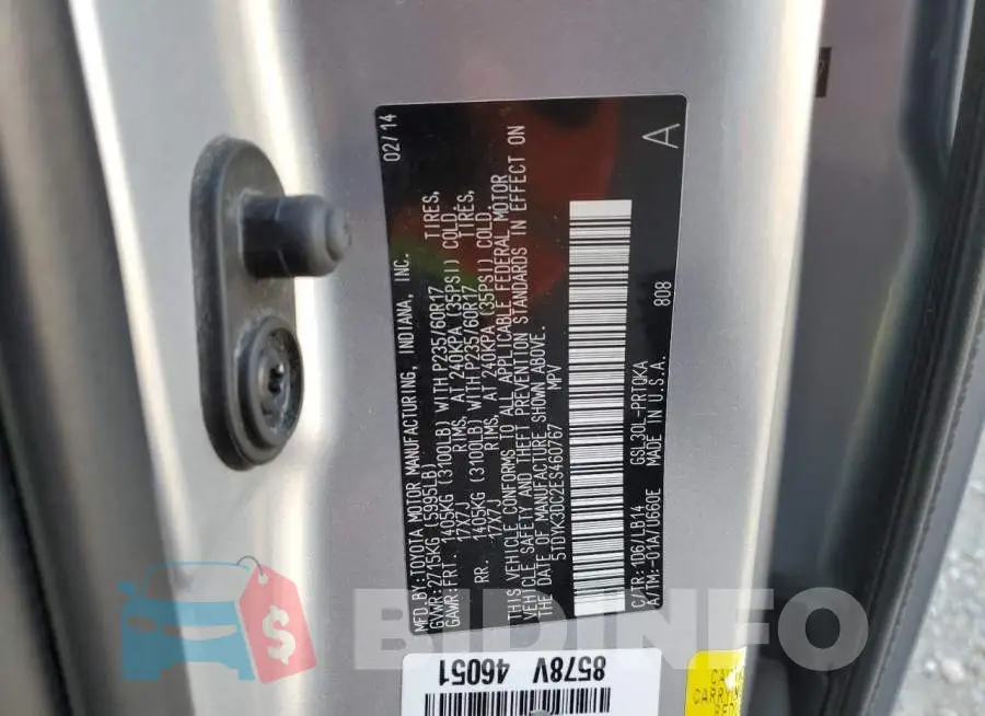 5TDYK3DC2ES460767 Photo# 14