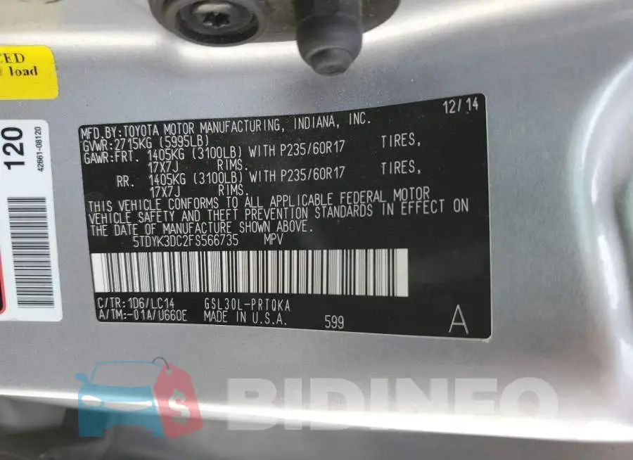 5TDYK3DC2FS566735 Photo# 12