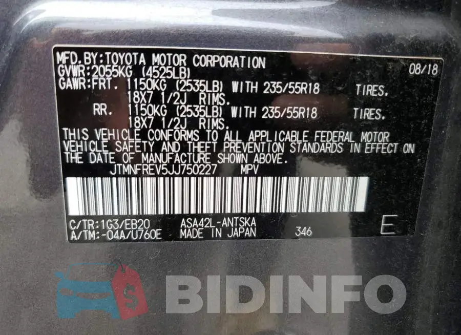JTMNFREV5JJ750227 Photo# 13