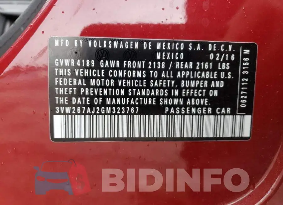 3VW267AJ2GM323767 Photo# 12