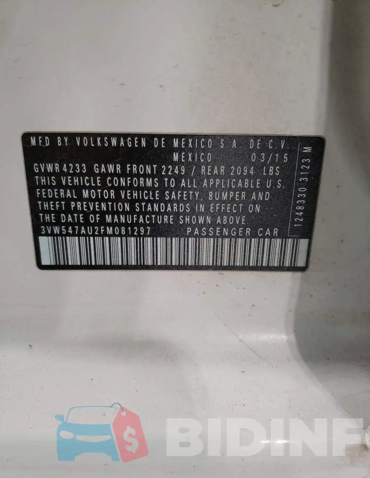 3VW547AU2FM081297 Photo# 13