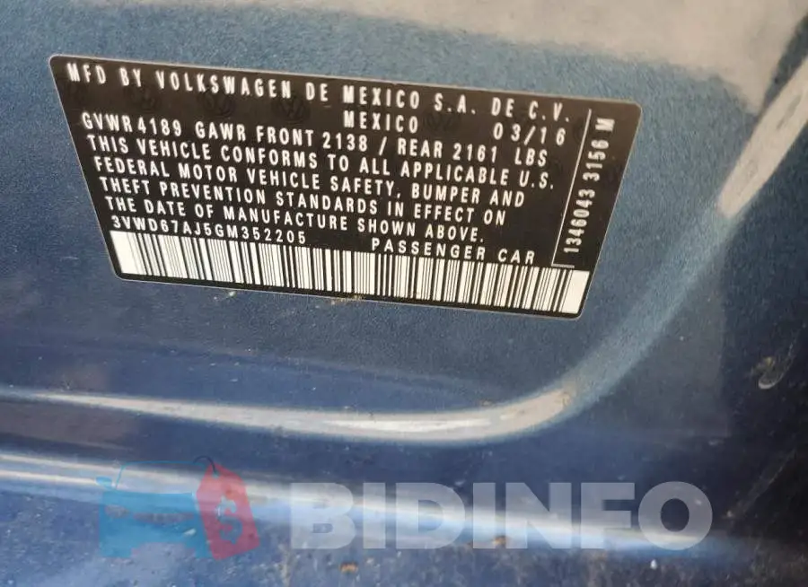 3VWD67AJ5GM352205 Photo# 12