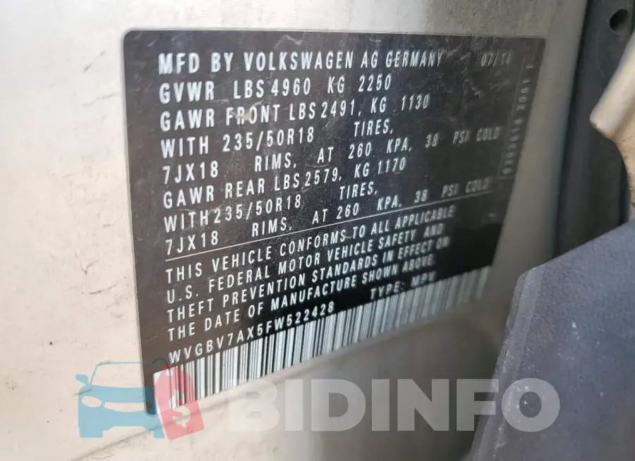 WVGBV7AX5FW522428 Photo# 13