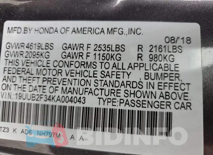 19UUB2F34KA004043 Photo# 12