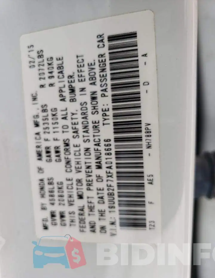 19UUB2F7XFA018666 Photo# 12