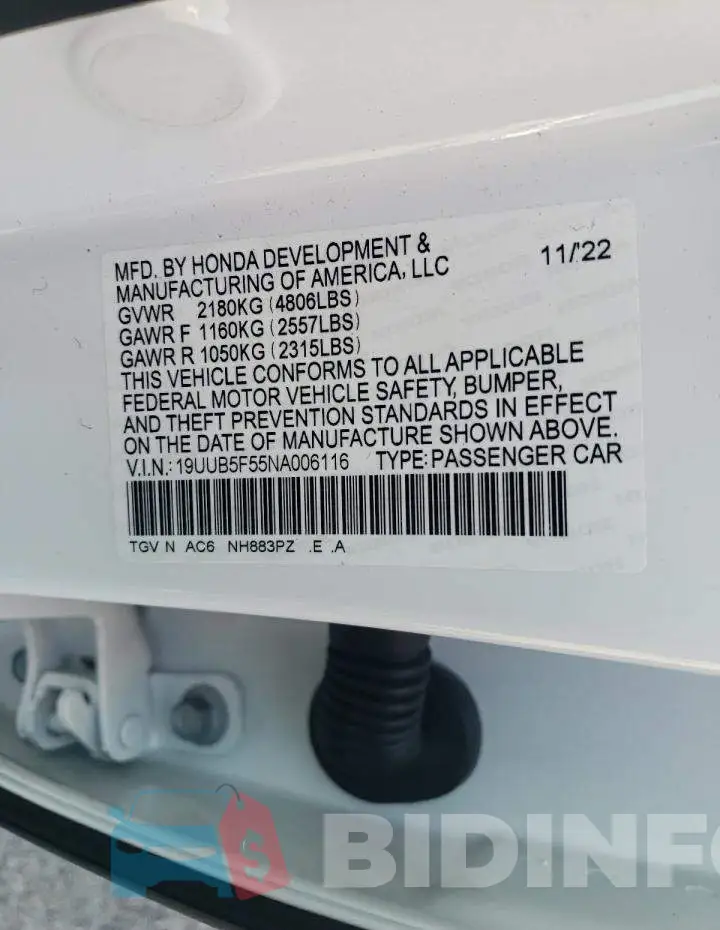 19UUB5F55NA006116 Photo# 12