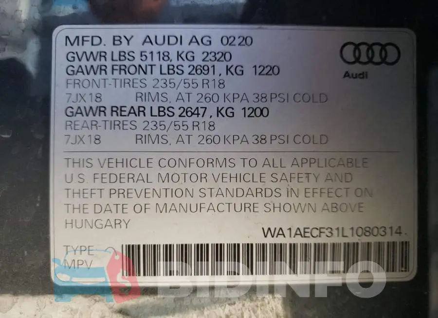 WA1AECF31L1080314 Photo# 10