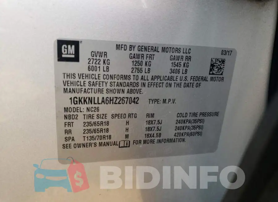 1GKKNLLA6HZ267042 Photo# 13