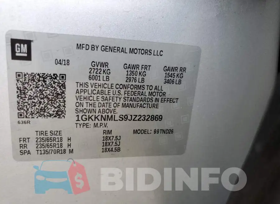 1GKKNMLS9JZ232869 Photo# 13