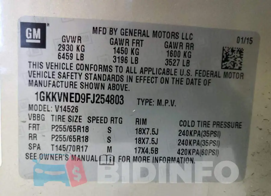 1GKKVNED9FJ254803 Photo# 13