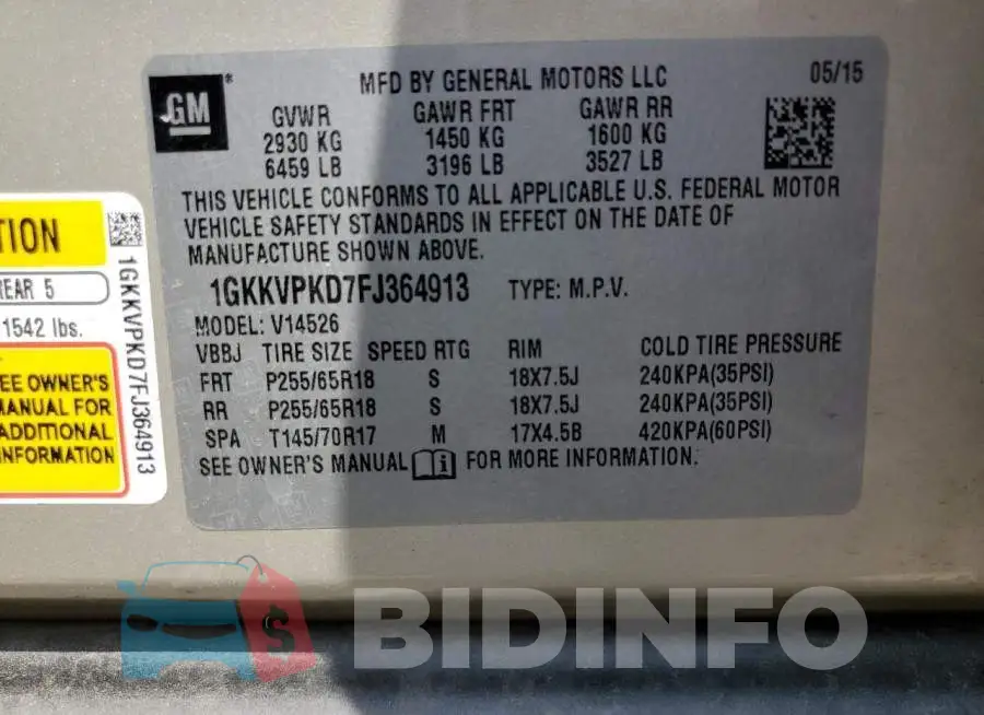 1GKKVPKD7FJ364913 Photo# 13