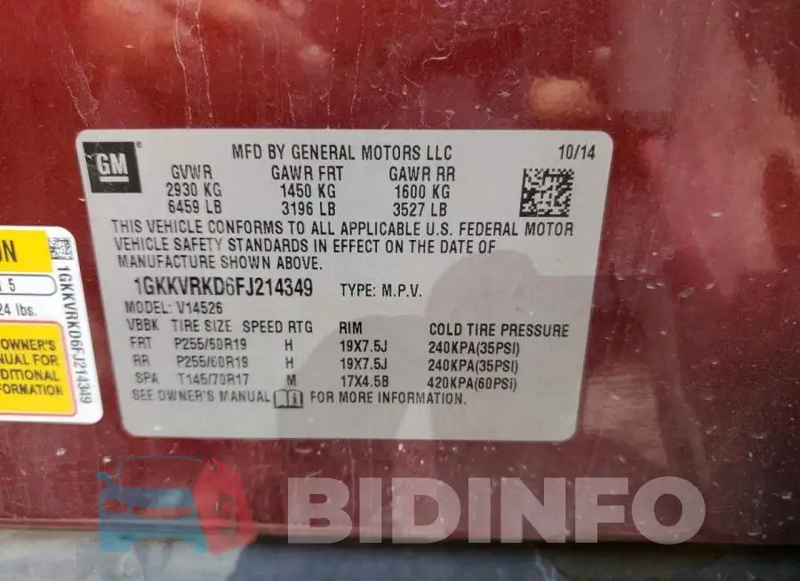 1GKKVRKD6FJ214349 Photo# 14