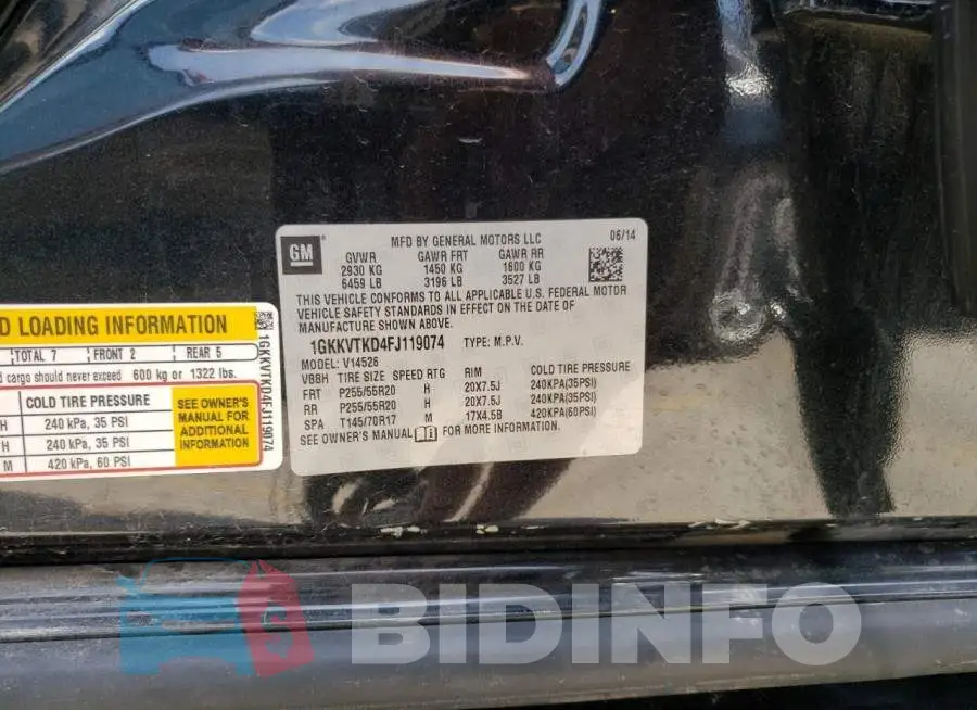 1GKKVTKD4FJ119074 Photo# 14
