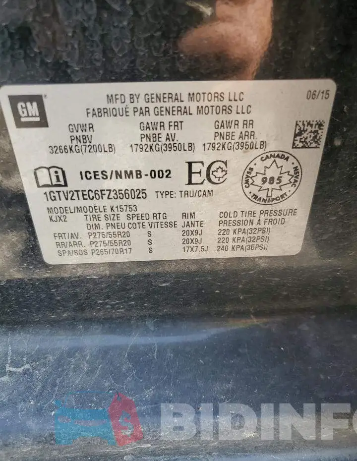 1GTV2TEC6FZ356025 Photo# 12