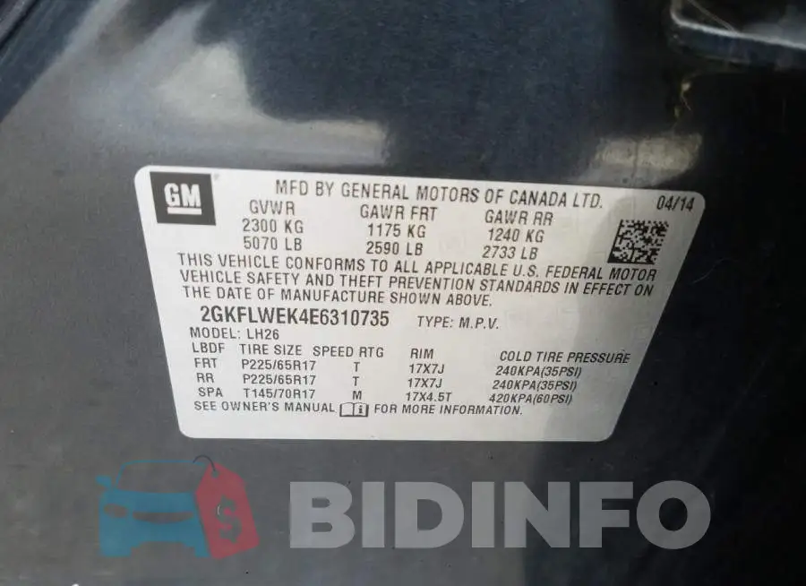 2GKFLWEK4E6310735 Photo# 13
