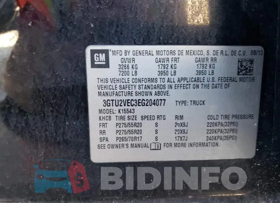 3GTU2VEC3EG204077 Photo# 13