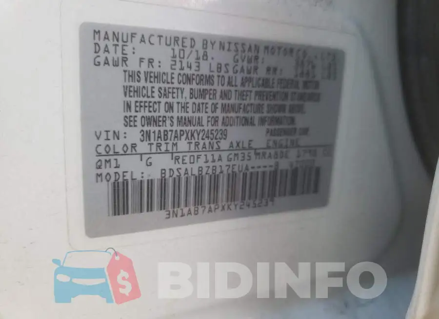 3N1AB7APXKY245239 Photo# 12